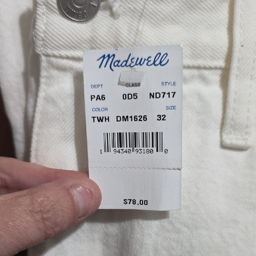 NWT Madewell White Raw-Hem Denim Cutoff Shorts - Women Size 32 - Picture 6 of 6